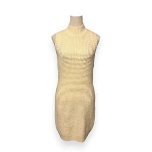Jessica Simpson Mock Neck Waffle Knit Sleeveless Dress Beige Woman's Size M New